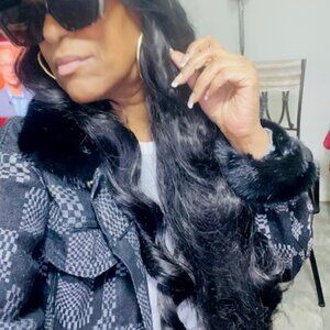 Denim Mink Jacket and Hat